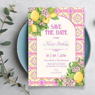 Pink Artistic tile floral  Save The Date