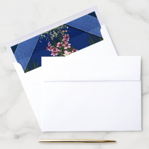 Pink Arty Flowers on Blue-wood Texture Envelope Liner