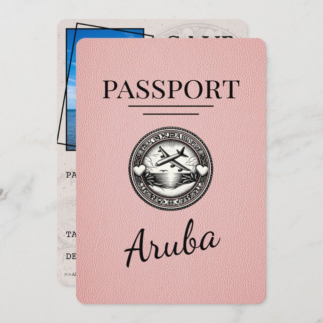 Pink Aruba Passport Save The Date (Front/Back)