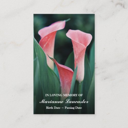 Pink arum lily  Memorial Funeral Prayer cards