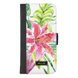 Pink Asiatic lilies bulbs & green leafs bouquet iPhone 8/7 Plus Wallet Case
