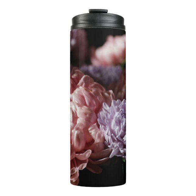 Pink Aster Bouquet: Baroque Lighting. Thermal Tumbler (Front)