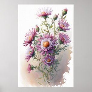 Pink Aster Flower Art Print Poster