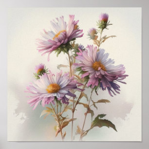 Pink Aster Flower Art Print Poster