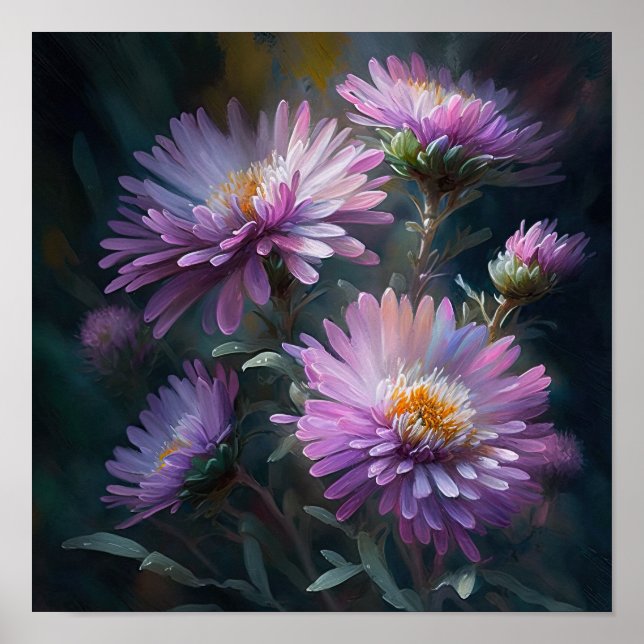 Pink Aster Flower Art Print Poster (Front)