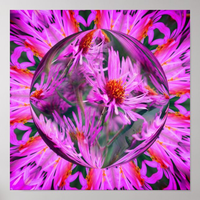 Pink Aster Flower Energies Abstract Art Poster (Front)