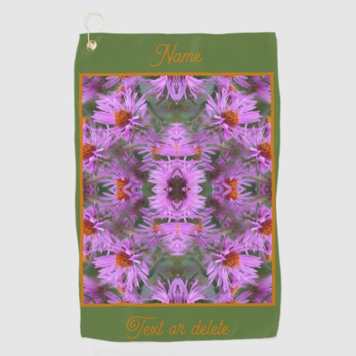 Pink Aster Flowers Abstract Personalized Golf Towel