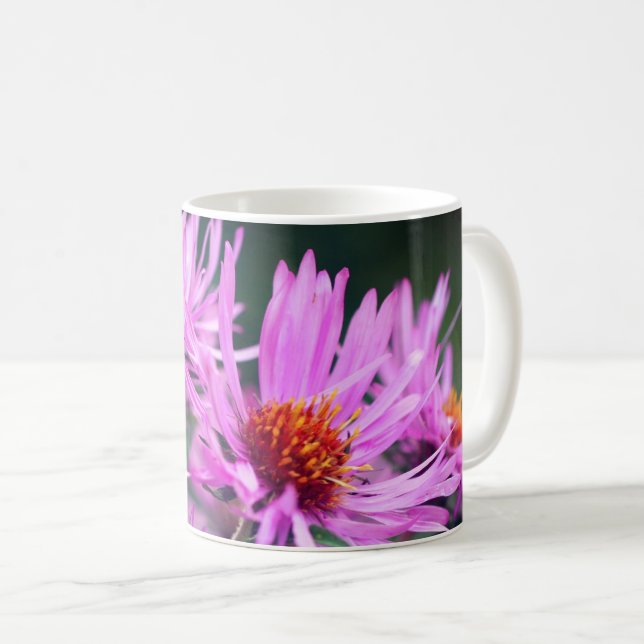 Pink Aster Flowers Personalized Coffee Mug (Front Right)