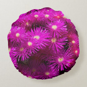 Pink Aster Flowers Round Pillow