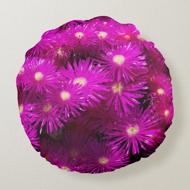 Pink Aster Flowers Round Pillow (Back)