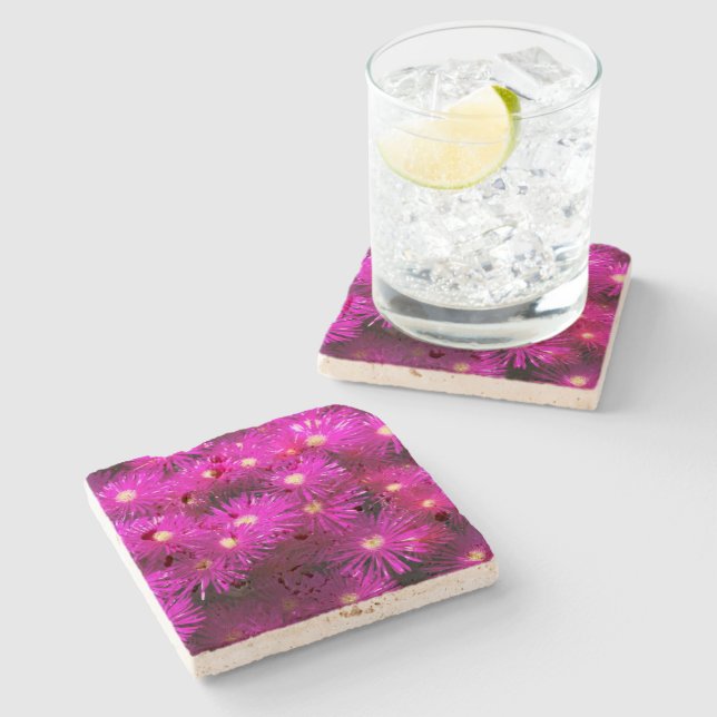 Pink Aster Flowers Stone Coaster (Side)