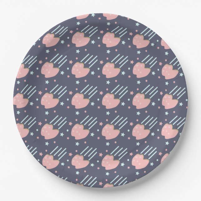 Pink Asteroid Stars Galaxy Birthday Paper Plates (Front)