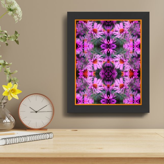 Pink Asters Abstract Flower Art Framed (Table Top)
