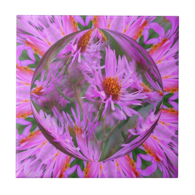 Pink Asters Floral Abstract Art Ceramic Tile (Front)