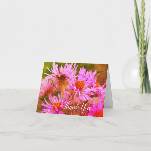 Pink Asters Flower Art Thank You Card (Front)