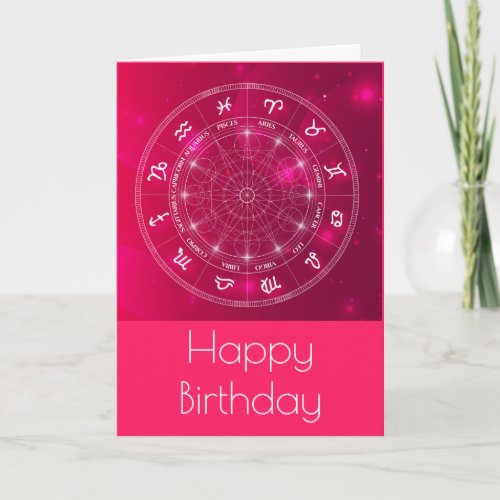 Pink Astrology wheel birthday Card