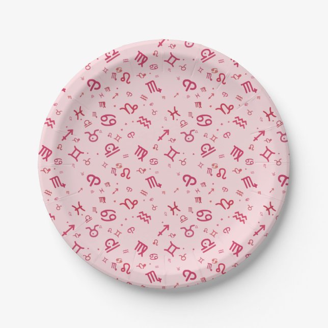 Pink Astrology Zodiac Symbol Sign  Paper Plates (Front)