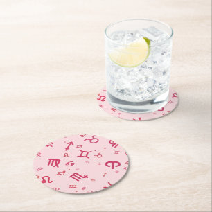 Pink Astrology Zodiac Symbol Sign Round Paper Coaster