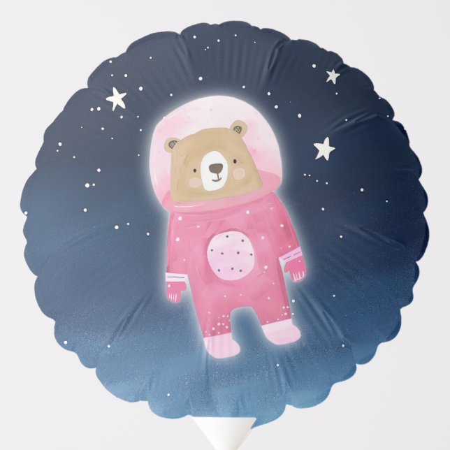Pink Astronaut Bear Space Baby Shower Balloon (Front)
