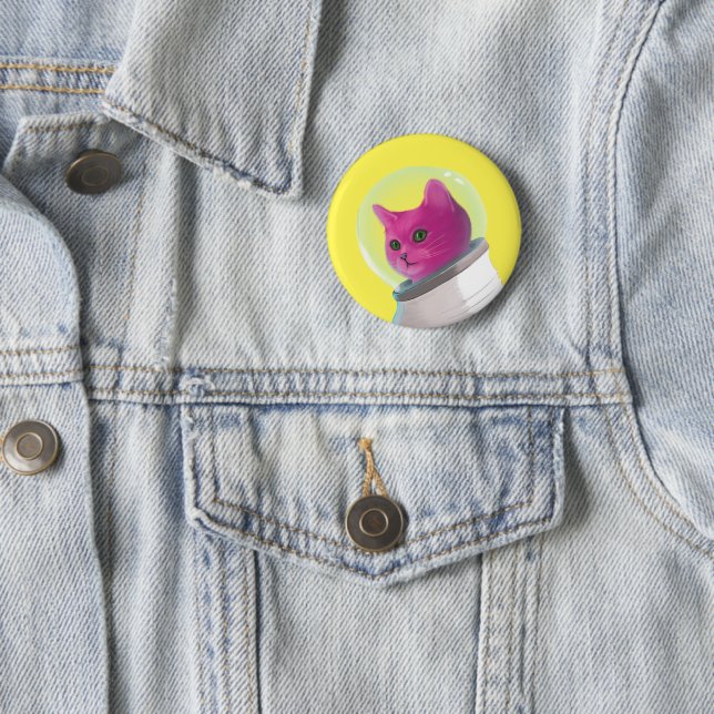 Pink astronaut cat button (In Situ)