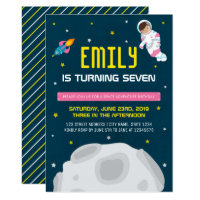 Pink Astronaut Girl Space Birthday Invitation