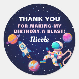  Pink Astronaut Outer Space Rocket Ship Birthday Classic Round Sticker