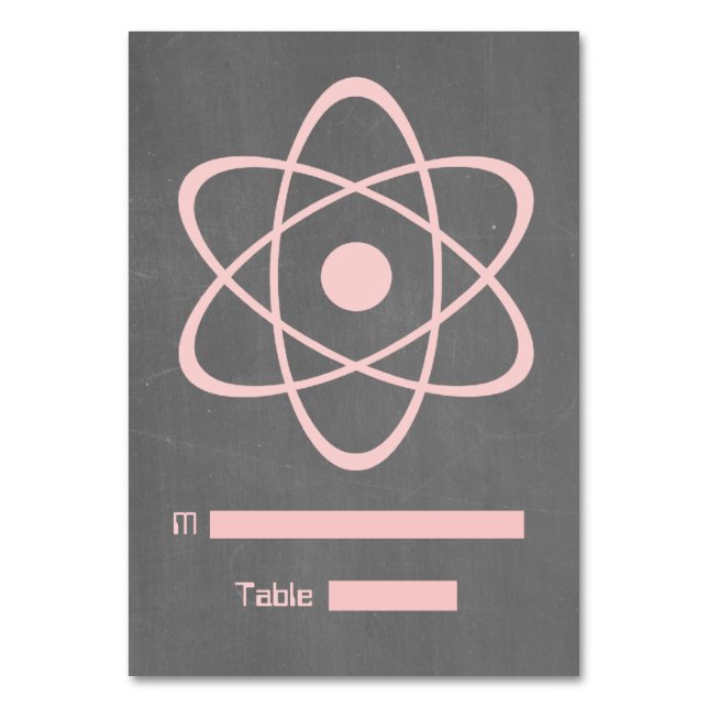Pink Atomic Chalkboard Place Card (Front)