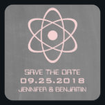 Pink Atomic Chalkboard Save the Date Stickers<br><div class="desc">Cute and nerdy Atomic Chalkboard Save the Date Stickers featuring a simple atomic symbol in light pink on a chalkboard look background. These geeky and fun save the date stickers are perfect for announcing your science themed wedding! Easy to customize, simply add the details of your wedding in the spaces...</div>