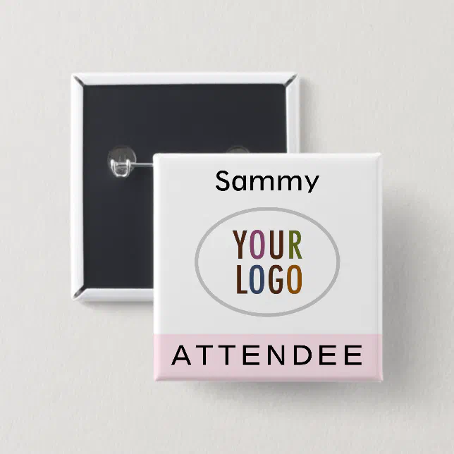 Pink Attendee Name Badge with Logo Pinback Square Button | Zazzle