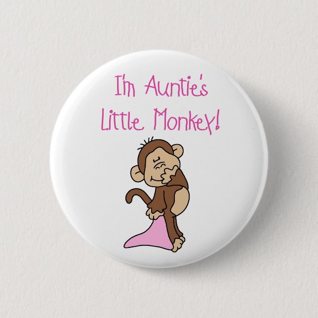 Pink Auntie's Monkey Pinback Button (Front)