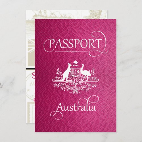 Pink Australia Passport Save the Date Card