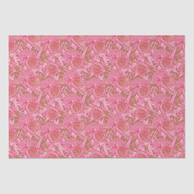 Pink Australian Protea And Waratah Pattern  Tissue Paper (Front)