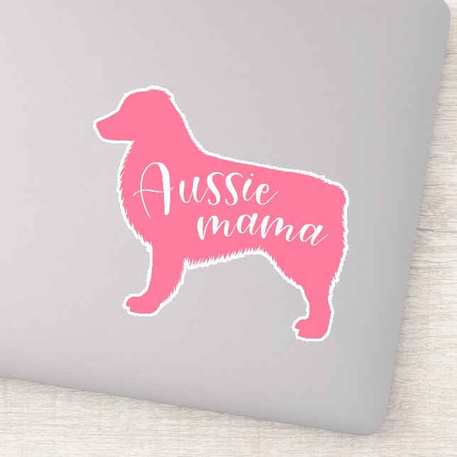 Pink Australian Shepherd Silhouette "Aussie Mama" Sticker (Detail)