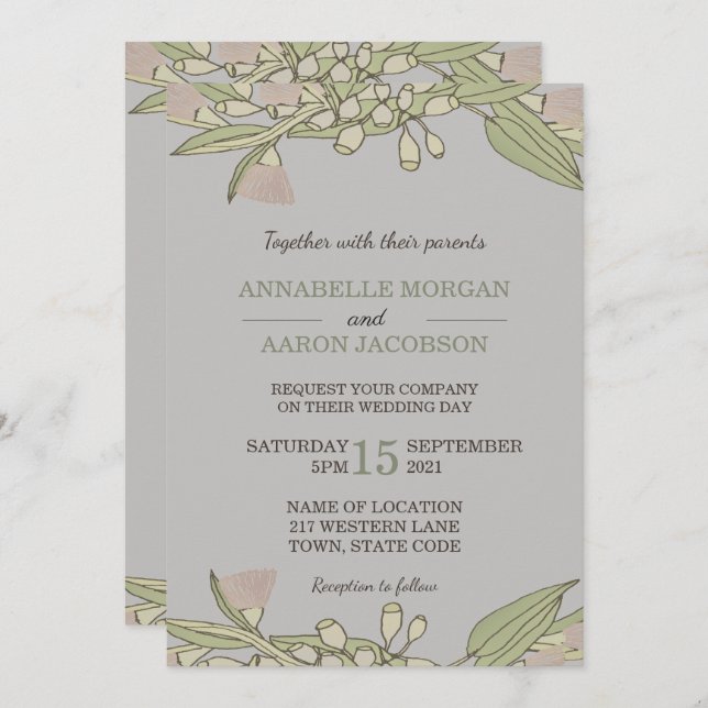 Pink Australian Wildflower Gumtree Wedding Invites (Front/Back)
