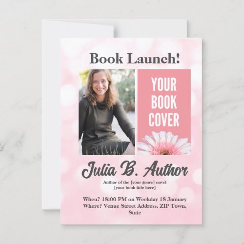 Pink Author Book Launch Invitation Postcard
