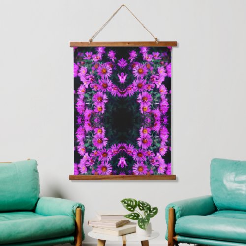 Pink Autumn Aster Flowers Abstract Art  Hanging Tapestry