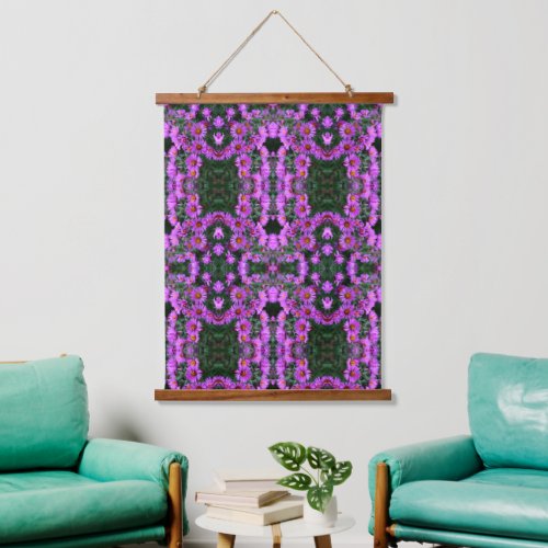 Pink Autumn Aster Flowers Abstract Art Pattern   Hanging Tapestry