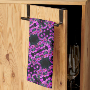 Pink Autumn Aster Flowers Abstract Art Pattern Kitchen Towel