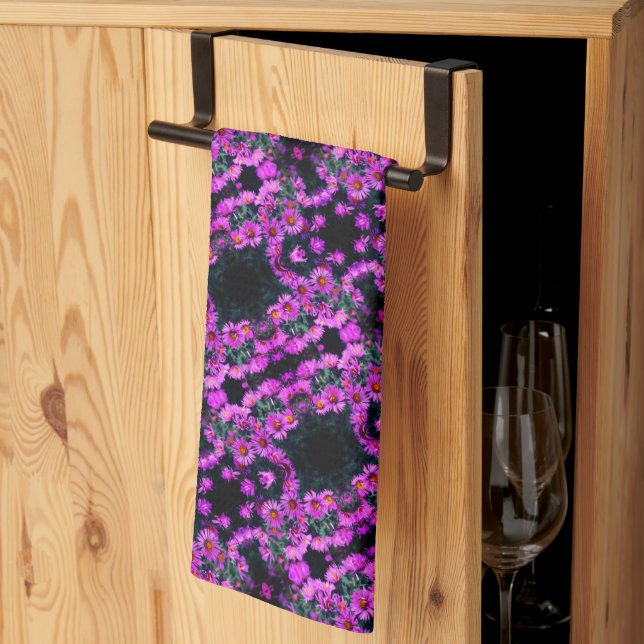 Pink Autumn Aster Flowers Abstract Art Pattern     Kitchen Towel (Thirds Fold)