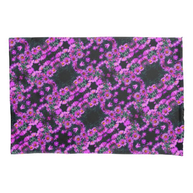 Pink Autumn Aster Flowers Abstract Art Pattern Pillow Case (Front)