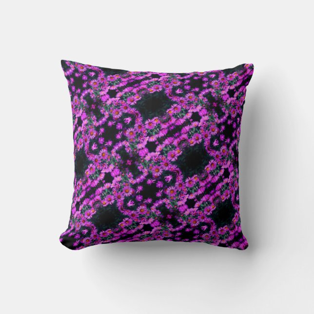 Pink Autumn Aster Flowers Abstract Art Pattern  Throw Pillow (Front)