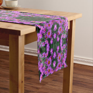 Pink Autumn Aster Flowers Abstract Art Short Table Runner