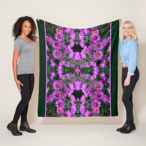 Pink Autumn Aster Flowers Abstract Fleece Blanket