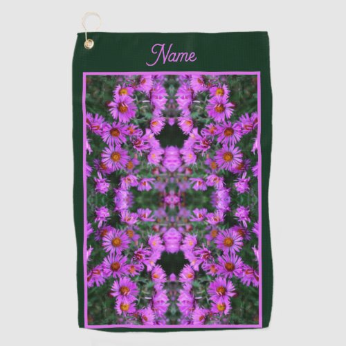 Pink Autumn Aster Flowers Abstract Personalized Golf Towel