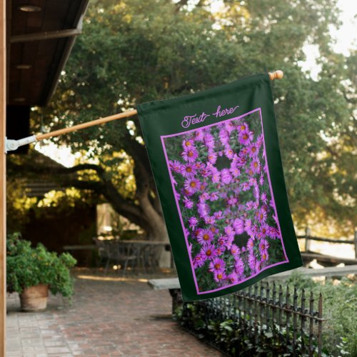 Pink Autumn Aster Flowers Abstract Personalized House Flag