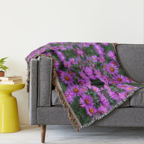 Pink Autumn Aster Flowers Abstract Throw Blanket