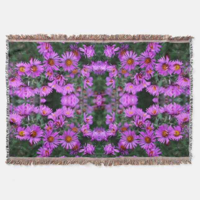 Pink Autumn Aster Flowers Abstract Throw Blanket (Front)