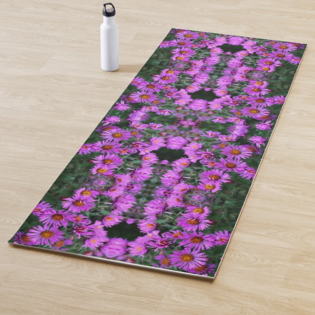 Pink Autumn Aster Flowers Abstract Yoga Mat (In Situ)