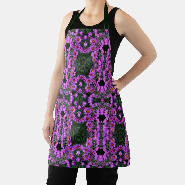 Pink Autumn Aster Flowers Art Pattern   Apron (Insitu)