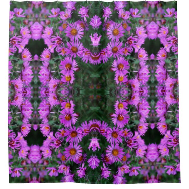Pink Autumn Aster Flowers Nature Art Pattern   Shower Curtain (Front)